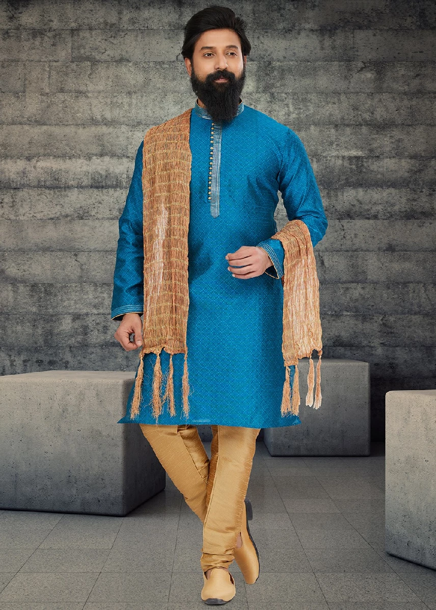 Blue Woven Kurta Pajama For Festive, 36-1.webp